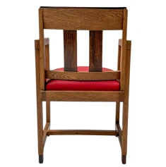 Art Deco Modernist Armchair with Red Leather Seat, 1920s